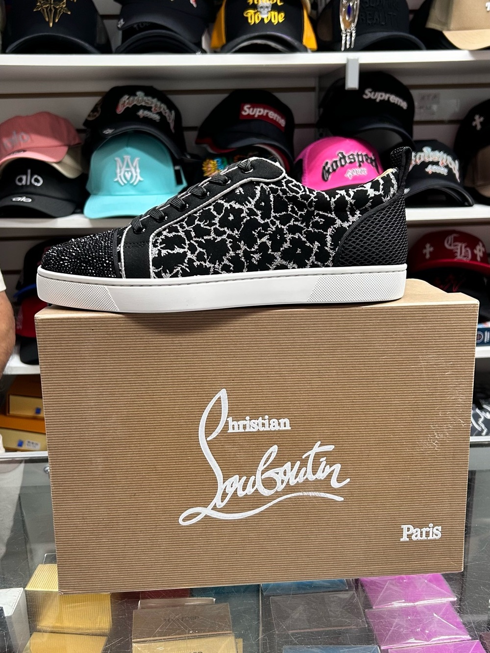 Christian Louboutin Black & White Patterned Low-Top Sneaker
